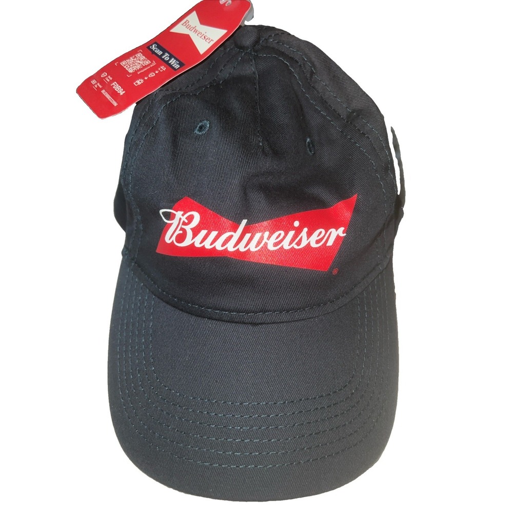 Budweiser Beer Cap Adjustable Navy Blue Baseball Hat Drink Brew Bar Party Bud